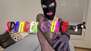 Booty Hot babe comes twice in her black nylon suit and jerks him off in his cock